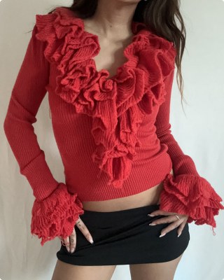 Y2K red ruffle top